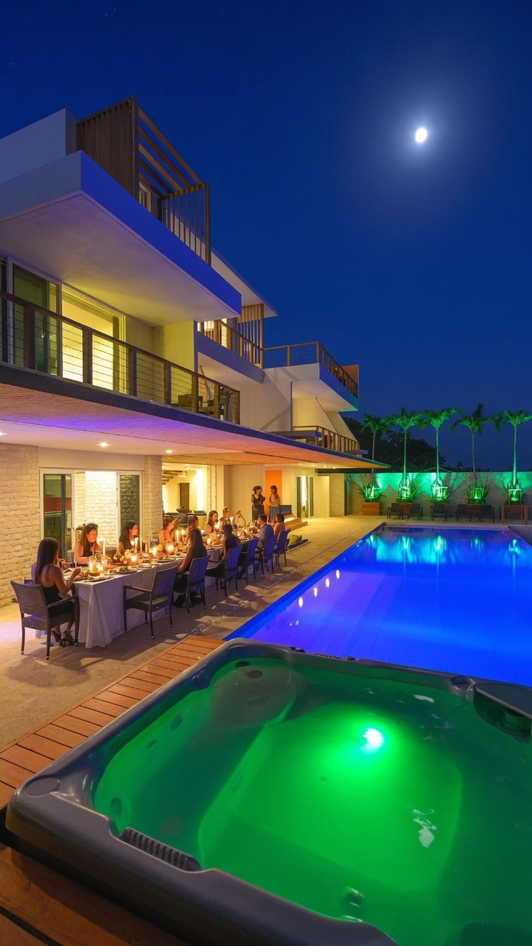 Poolside dinner at night